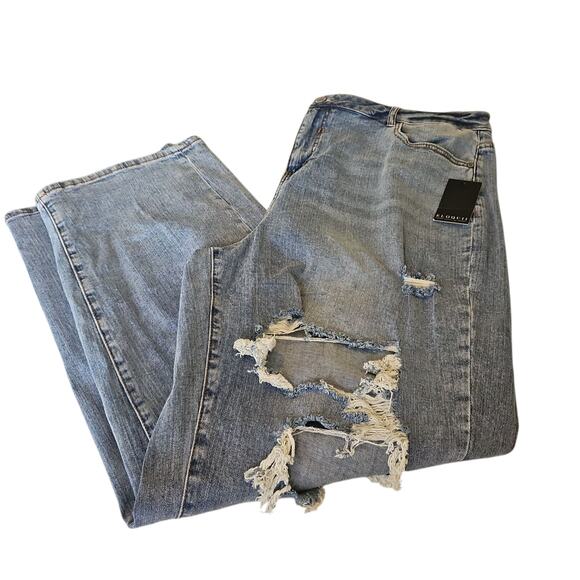 NWT Eloquii Wide Leg Distressed Denim Womens 18 High Rise Plus SZ Light Wash - Picture 2 of 13